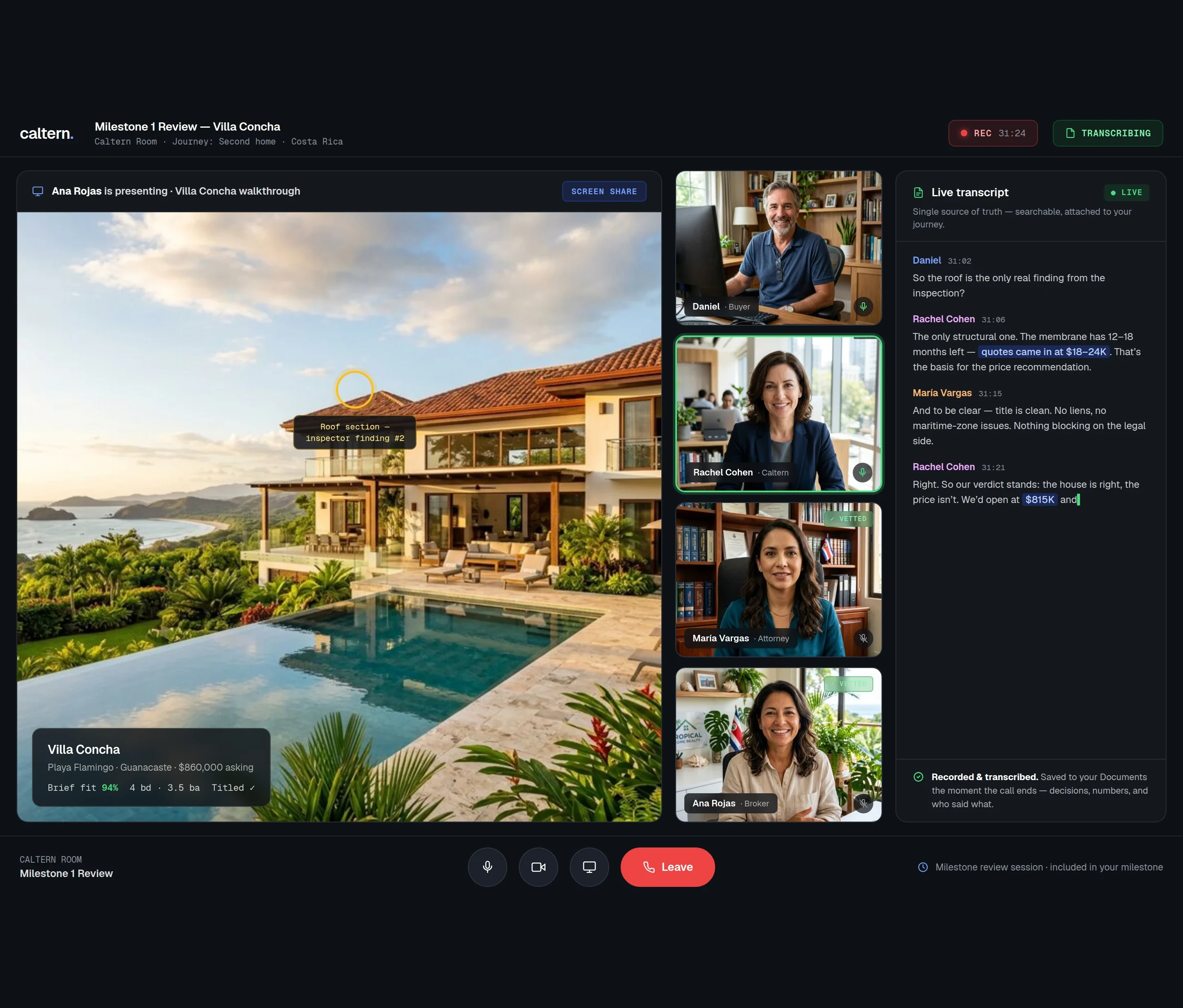 Caltern Room — recorded milestone review call